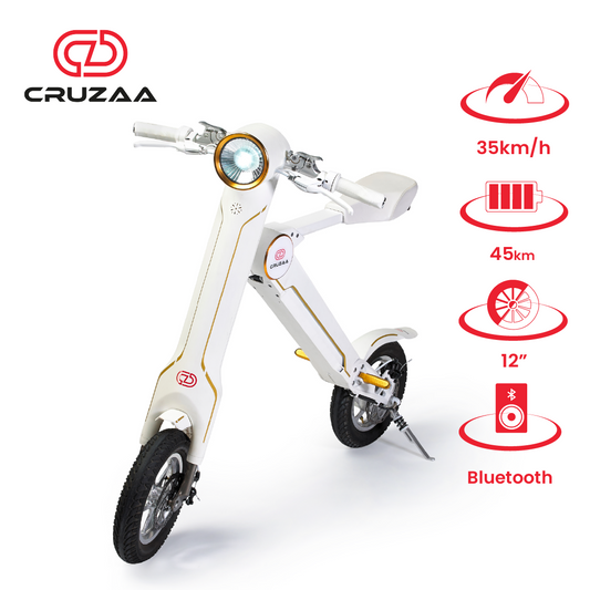 The Cruzaa PRO Electric Scooter - 45km Range & 35kmh Top Speed Cruzaa Built in Bluetooth & Speakers + USB - Racing White